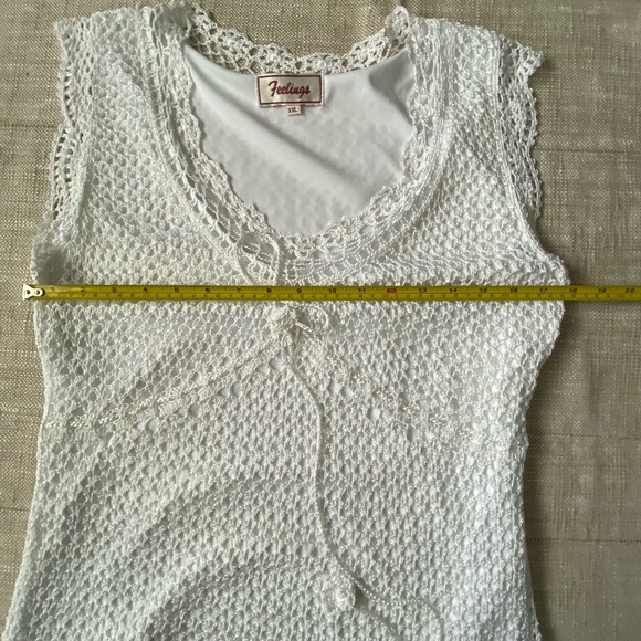 White Crochet Knit V-Neck Sleeveless Feminine Romantic Lined Top- Sz-M - Picture 14 of 16